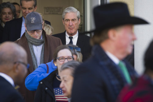 Special Counsel Robert Mueller exits St. John's Episcopal Church after attending services, across from the White House, in Washington, Sunday, March 24, 2019. Mueller closed his long and contentious Russia investigation with no new charges, ending the probe that has cast a dark shadow over Donald Trump's presidency. (AP Photo/Cliff Owen)