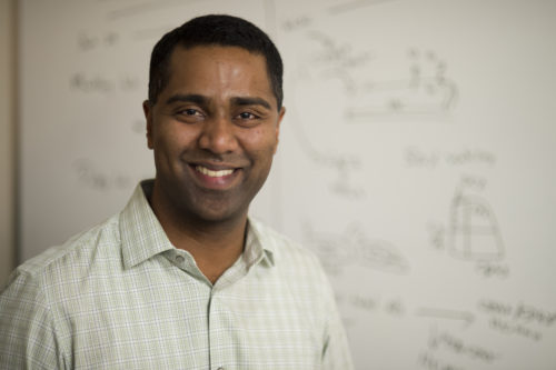 October 15, 2013 - Shashi Murthy, pictured, associate professor of chemical engineering, and Sean Kevlahan, a former graduate student in Murthy's lab, founded Quad Technologies.  The company, which produces a compound that enables cost effective separation of stem cells from other material using a magnet, has been named one of the top 26 global finalists at the global MassChallenge incubator competition.