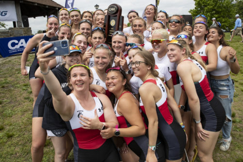 After years of early morning wakeups, two-practice days, and racing to and from class, it all paid off for Northeastern’s women’s rowing team with an eighth straight CAA title. Photo by Jeffrey S Fannon