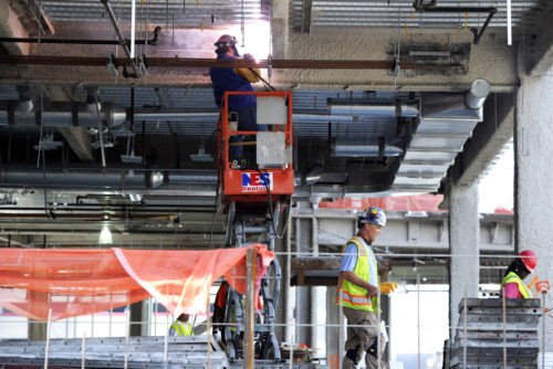 08/04/15 - BOSTON, MA. - Construction continued on the Interdisciplinary Science and Engineering Complex (ISEC) on Columbus Avenue at Northeastern University on August 4, 2015. Photo by Matthew Modoono/Northeastern University