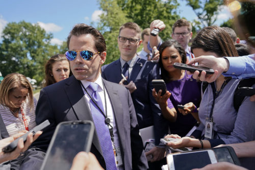 Former White House communications director Anthony Scaramucci speaks to members of the media at the White House on Tuesday, July 25, 2017. (AP Photo/Pablo Martinez Monsivais)