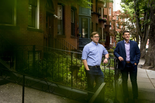 Cameron Billings, left, and John Puma co-founded Wizio, a startup that provides virtual reality tours of rental properties in Boston and Houston. Photo by Matthew Modoono/Northeastern University