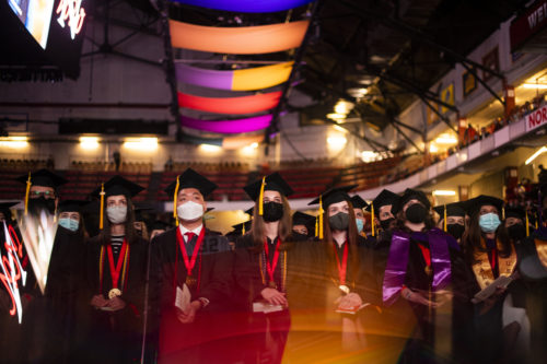 2020 graduates attend their Commencement ceremony on Nov. 13, 2021. Photo by Alyssa Stone/Northeastern University