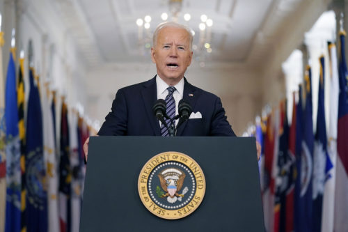 President Joe Biden speaks about the COVID-19 pandemic during a prime-time address from the East Room of the White House on March 11, 2021, in Washington. AP Photo by Andrew Harnik
