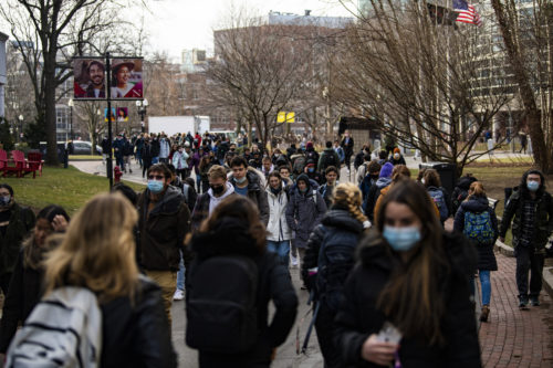 Omicron’s increased infectiousness and decreased severity among vaccinated and boosted people has led university officials to end wellness housing for students who test positive for COVID-19. Photo by Alyssa Stone/Northeastern University