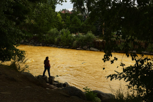 Kalyn Green, resident of Durango, stands on the edge of the Animas River. 
