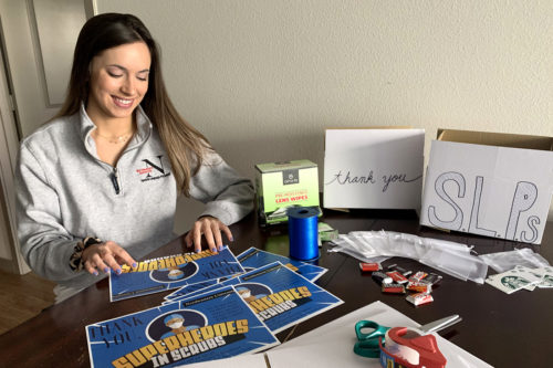 Sierra Still, a graduate student of speech-language pathology at Northeastern, raised $1,280 in donations, and used the money to create nine care packages, which she sent out to speech language pathologists in the Greater Boston area. Photo courtesy of Sierra Still. 