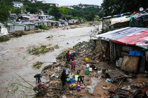 DURBAN, SOUTH AFRICA - APRIL 12: Informal settlement between M19 and Quarry road on April 12, 2022 in Durban, South Africa. According to media reports, persistent heavy rain in parts of KwaZulu-Natal has resulted in widespread flooding, collapsing roads and death. (Photo by Darren Stewart/Gallo Images via Getty Images)