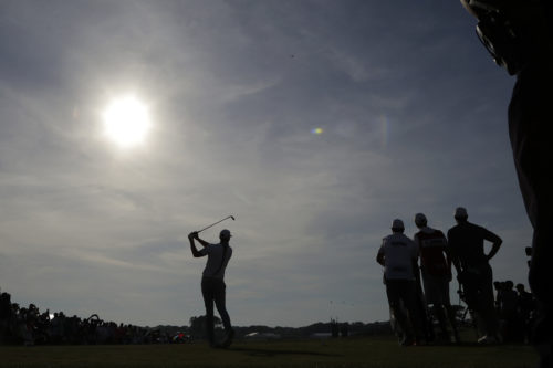 5G, the next wireless revolution, was just tested at the U.S. Open. In this photo, Dustin Johnson plays his shot from the 17th tee during the final round of the 2018 U.S. Open Golf Championship in New York. (AP Photo/Julio Cortez)