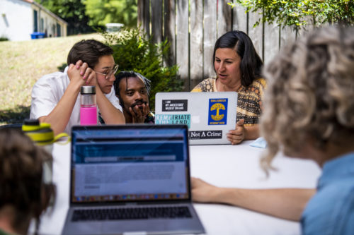 MEET, Master of Arts in Education, Emphasis in Teaching, graduate students work in small groups at Reinhardt Alumnae House at Mills in Oakland, California. All students in the MEET year are employed as either full- or part-time teachers. Photo by Alyssa Stone/Northeastern University