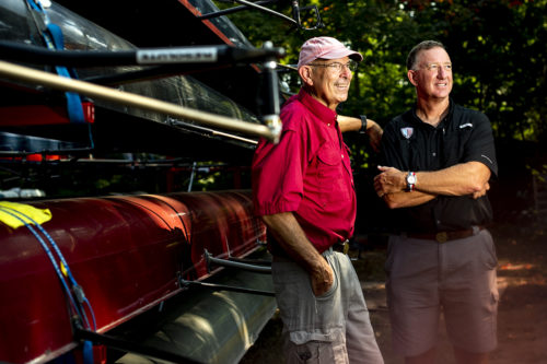 Northeastern graduates Jim Dietz (left) and Mark Wilson have been running international rowing camps for 20 years. Photo by Ruby Wallau/Northeastern University
