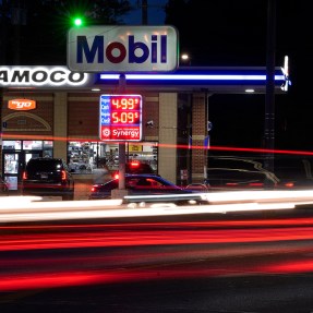mobil gas station at night