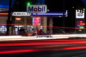 mobil gas station at night