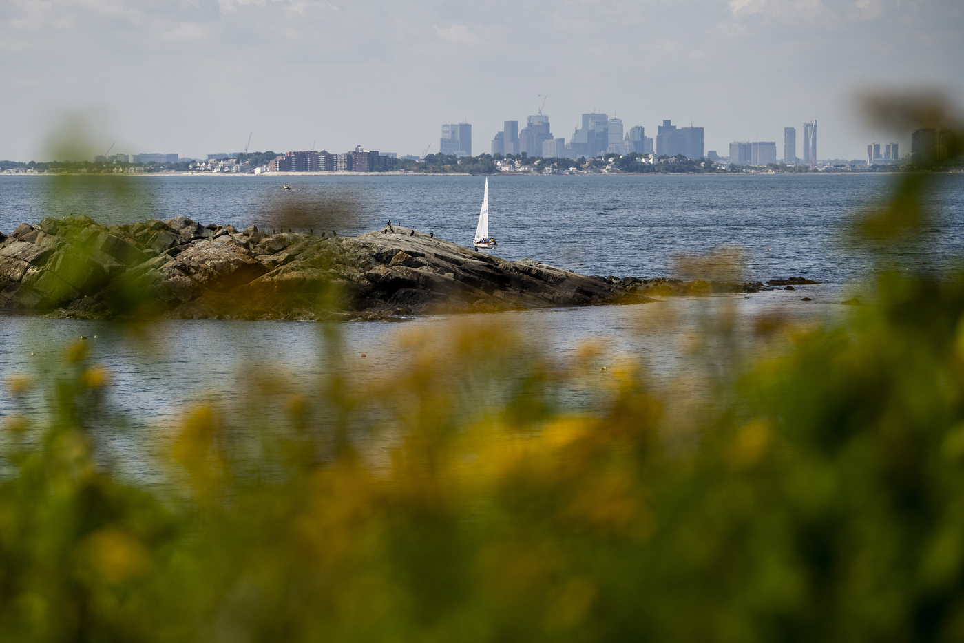 A view of the Boston skyline across the water from Nahant
