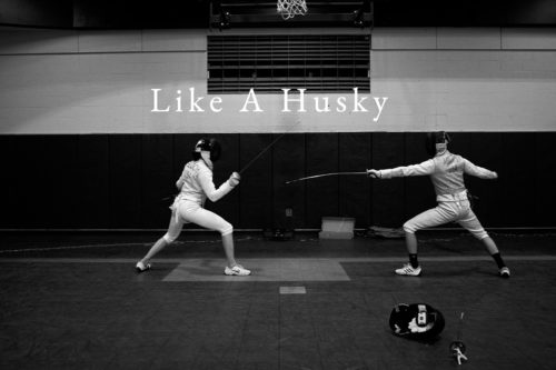 Members of Northeastern's Club Fencing Team parry #LikeAHusky.