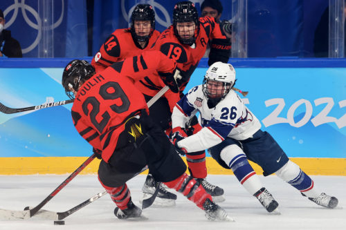 Captain Kendall Coyne Schofield #26 of Team United States in action during the Women's Ice Hockey Gold Medal match between Team Canada and Team United States on Day 13 of the Beijing 2022 Winter Olympic Games at Wukesong Sports Centre on February 17, 2022 in Beijing, China.