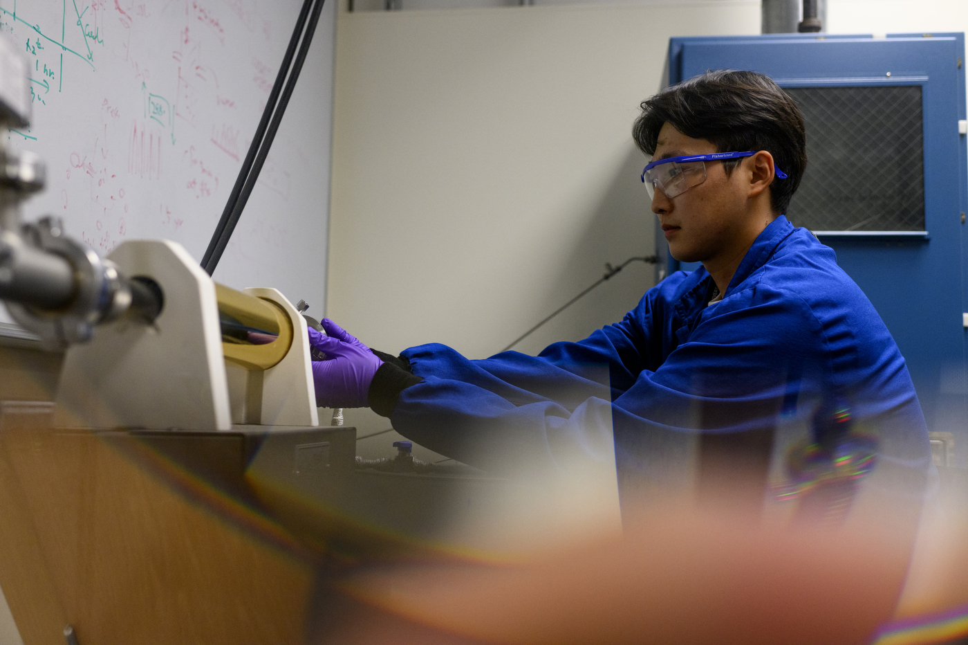 Student working on nanowires in a lab