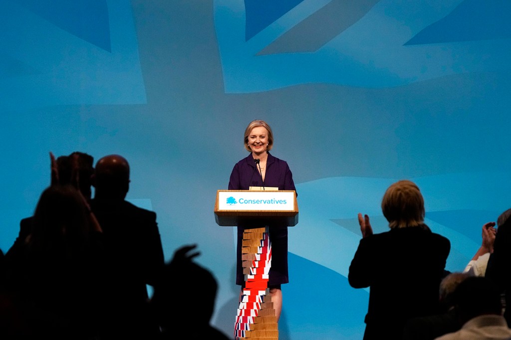British lawmaker Liz Truss speaks after winning the Conservative Party leadership contest at the Queen Elizabeth II Centre in London.