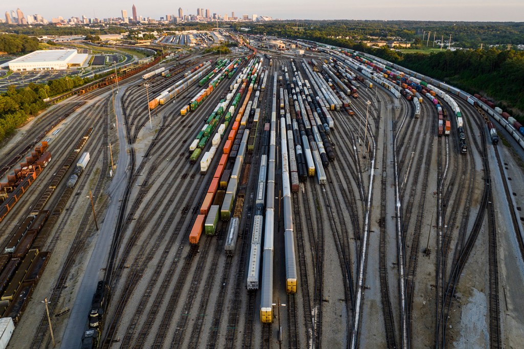 Freight train cars sit in a Norfolk Southern rail yard on Wednesday, Sept. 14, 2022, in Atlanta.