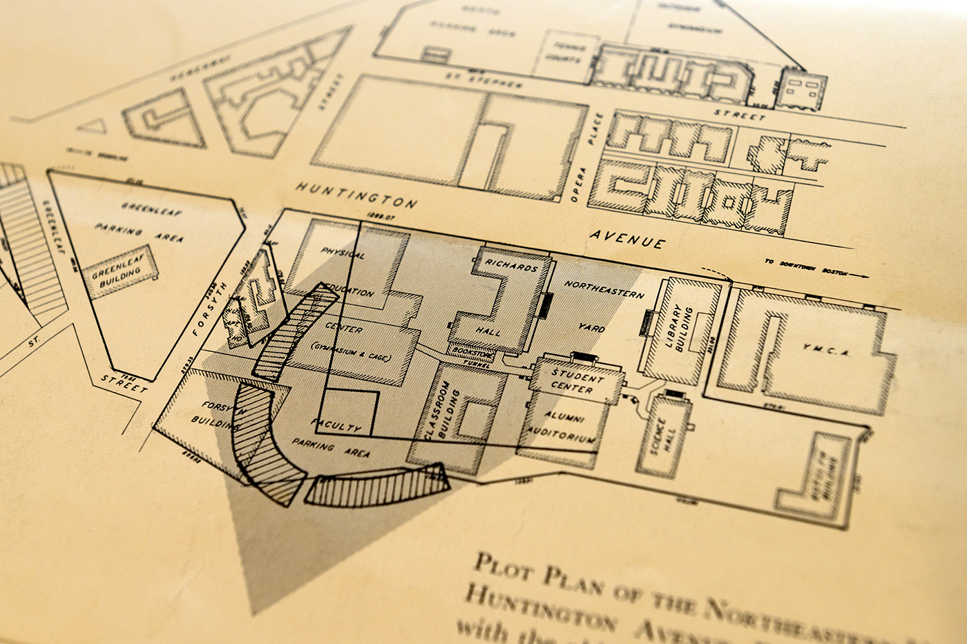A drawn blueprint of Northeastern University at the time of the first World Series. 