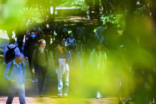 A sea of Northeastern students walk through campus during a class break in Boston. Photo by Alyssa Stone/Northeastern University