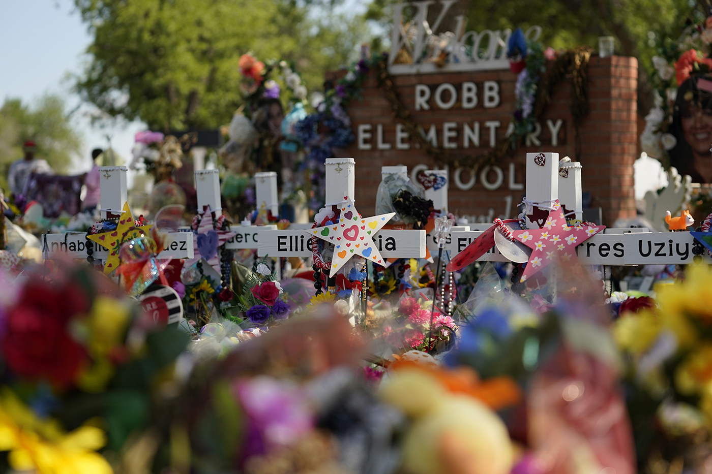 Memorials outside of the Robb Elementary School