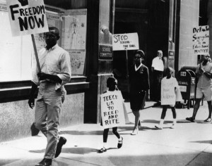 African-American protesters picketing against Boston school segregation