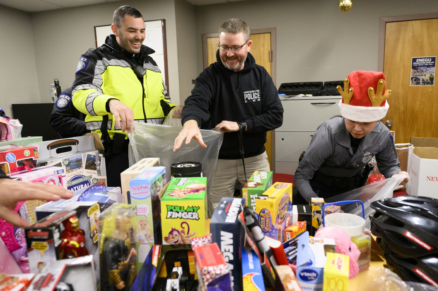police officers sorting toys