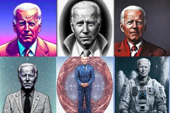 Various images of President Biden in Lensa's AI portrait app