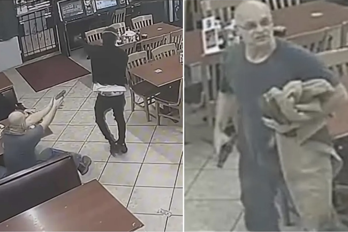 security footage still of a robbery suspect in a houston taco shop