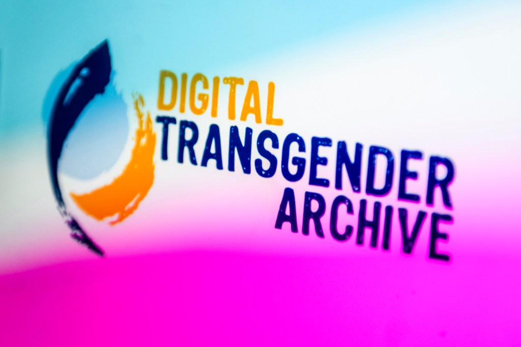 A multi-colored graphic with orange and blue text: "Digital Transgender Archive."