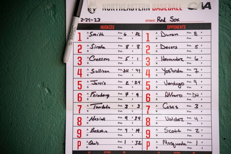 The Northeastern and Red Sox team lineups