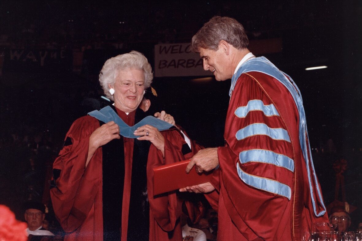 Barbara Pierce Bush at the Northeastern University commencement in 1991