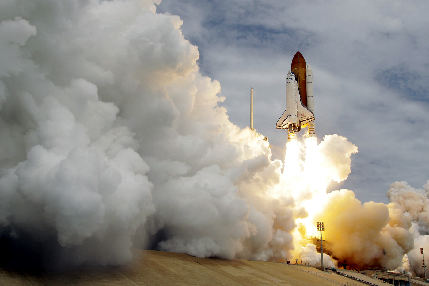 A space shuttle launches