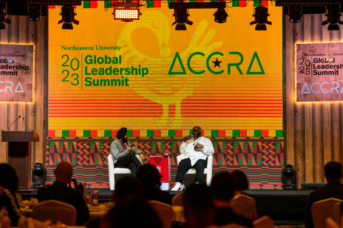 Sipho Dlamini speaking with Mani Ghogar at the Global Leadership Summit