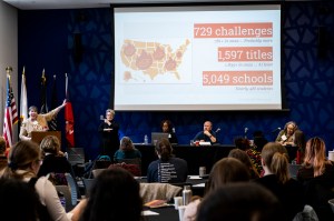 Martha Hickson and Karsonya Wise Whitehead on stage at Feminists on the Politics of Crisis symposium