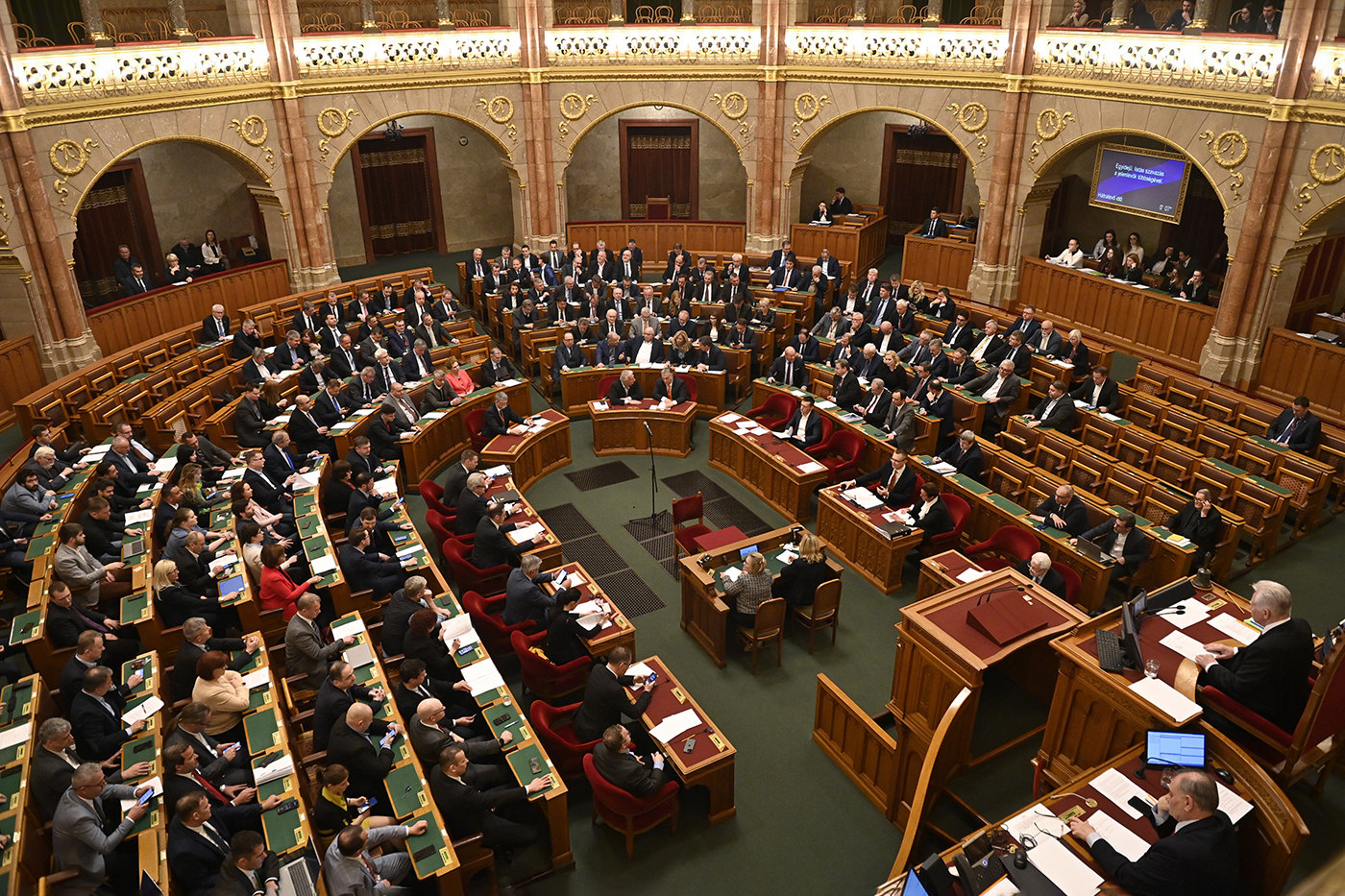 inside of the parliament in Budapest, Hungary as various lawmakers vote on Finland's bid to join NATO