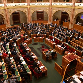 inside of the parliament in Budapest, Hungary as various lawmakers vote on Finland's bid to join NATO