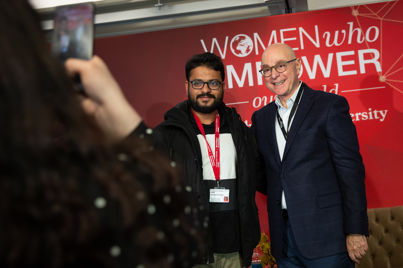 president joseph aoun posing for a photo with an attendee of women who empower event at northeastern university london