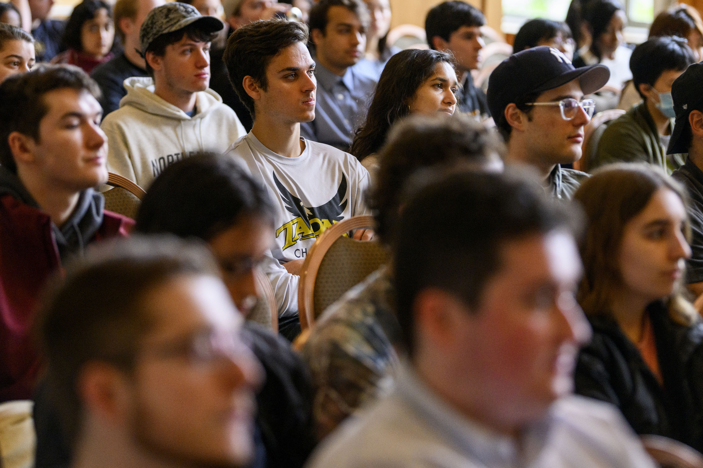 students attending a Last Lecture in Curry Student Center ballroom