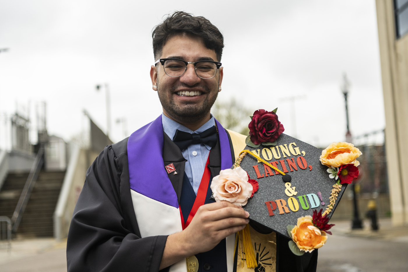 Jeremy Rodriguez Canales showing his mortarboard.