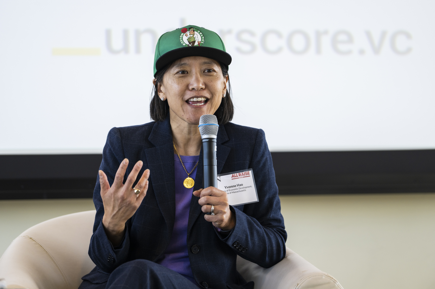 Yvonne Hao speaking into microphone