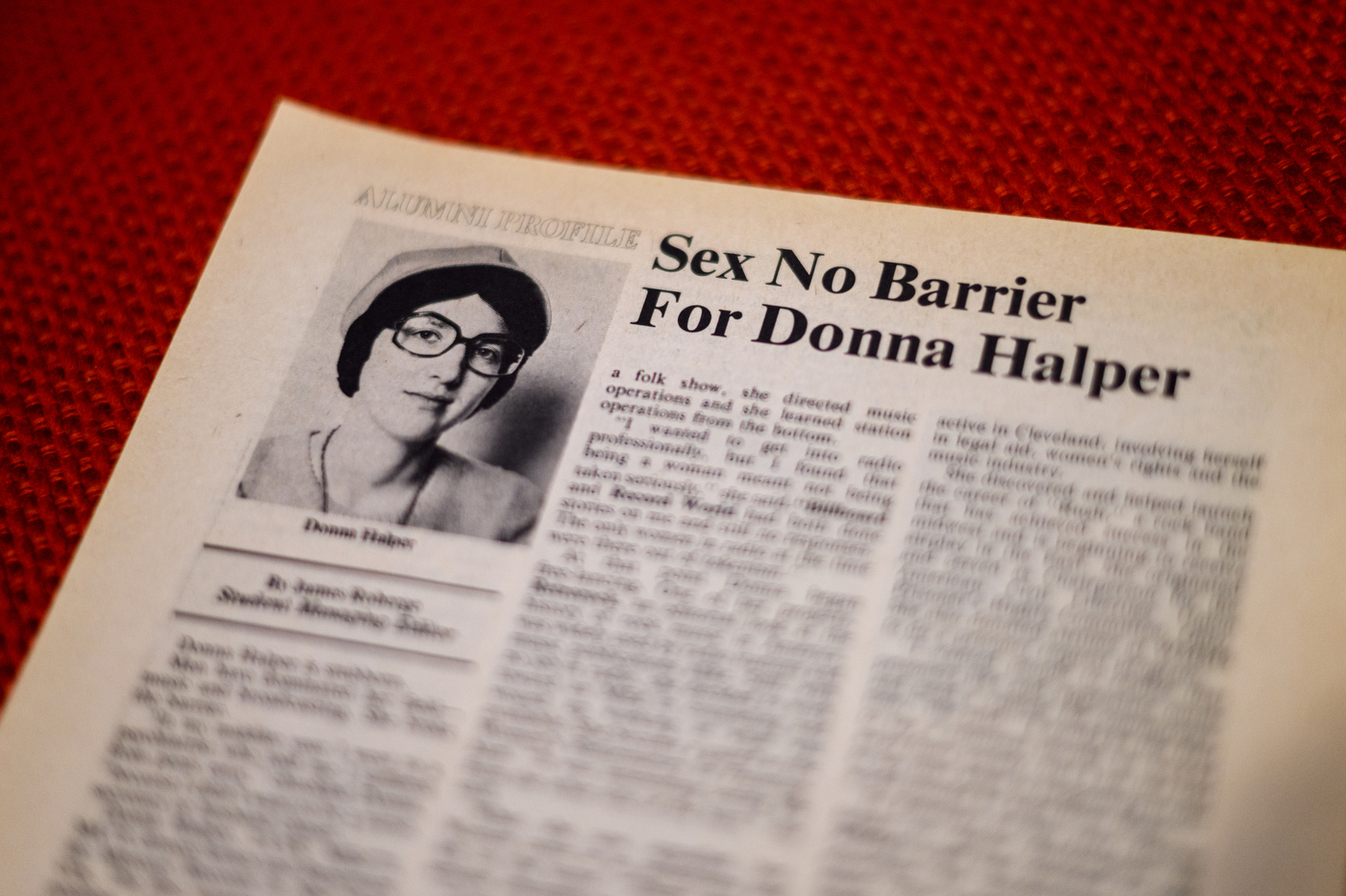 print newspaper article with the headline "Sex No Barrier for Donna Halper"
