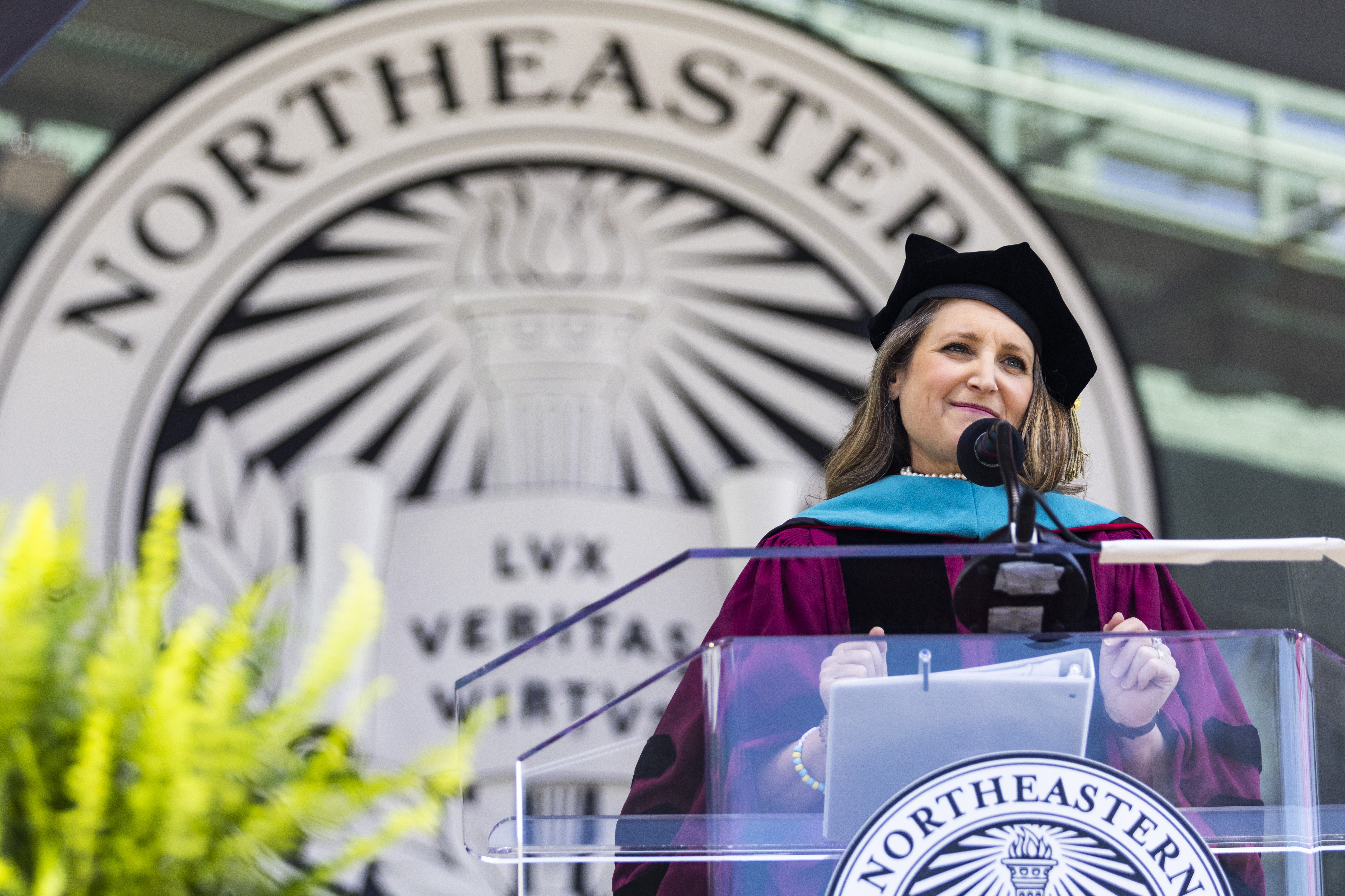 Chrystia Freeland at the commencement podium.
