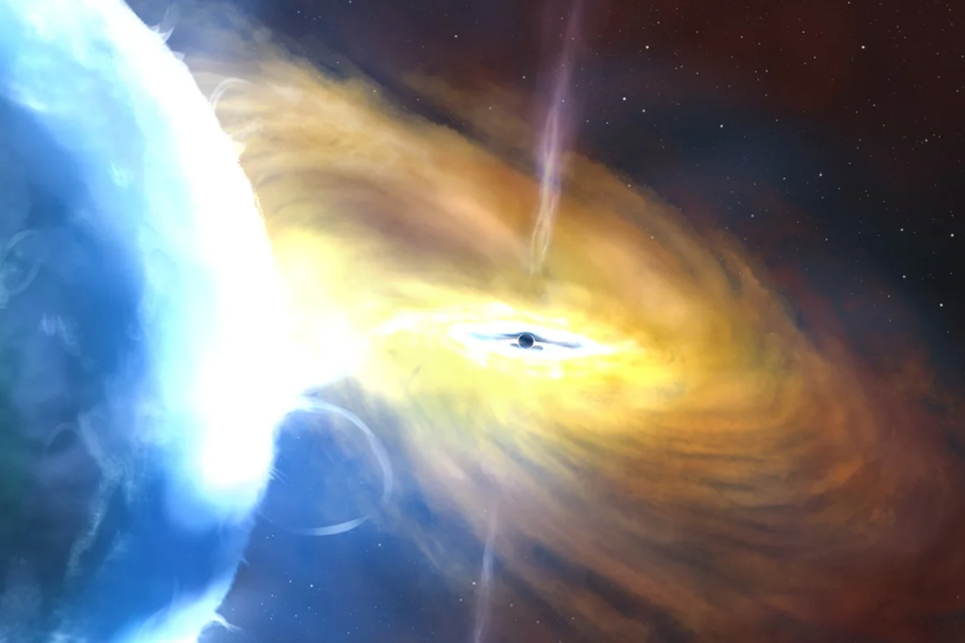 artistic rendering of a black hole consuming cosmic dust