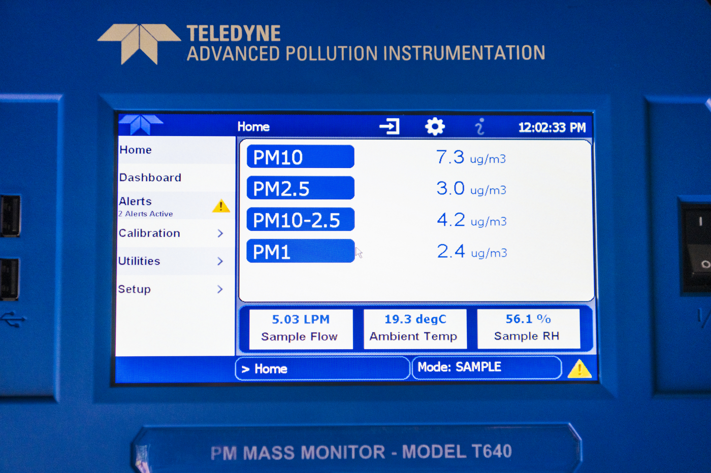 screen displaying air quality metrics