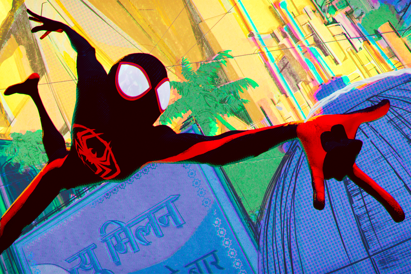 cartoon rendering of spider-man flying through the air