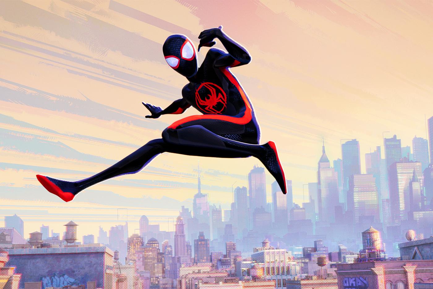 cartoon rendering of spider-man flying through the air