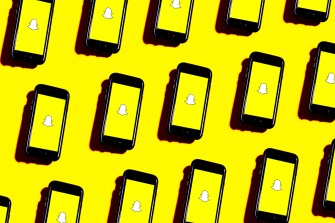 Multiple phone screens display Snapchat's yellow logo.