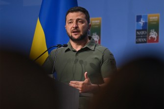 Ukranian President Volodymyr Zelenskyy at a press conference